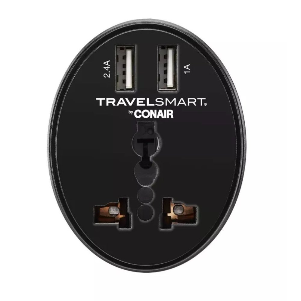 Travel Smart by Conair EU Adapter Plug with Outlet and 2 USB Ports